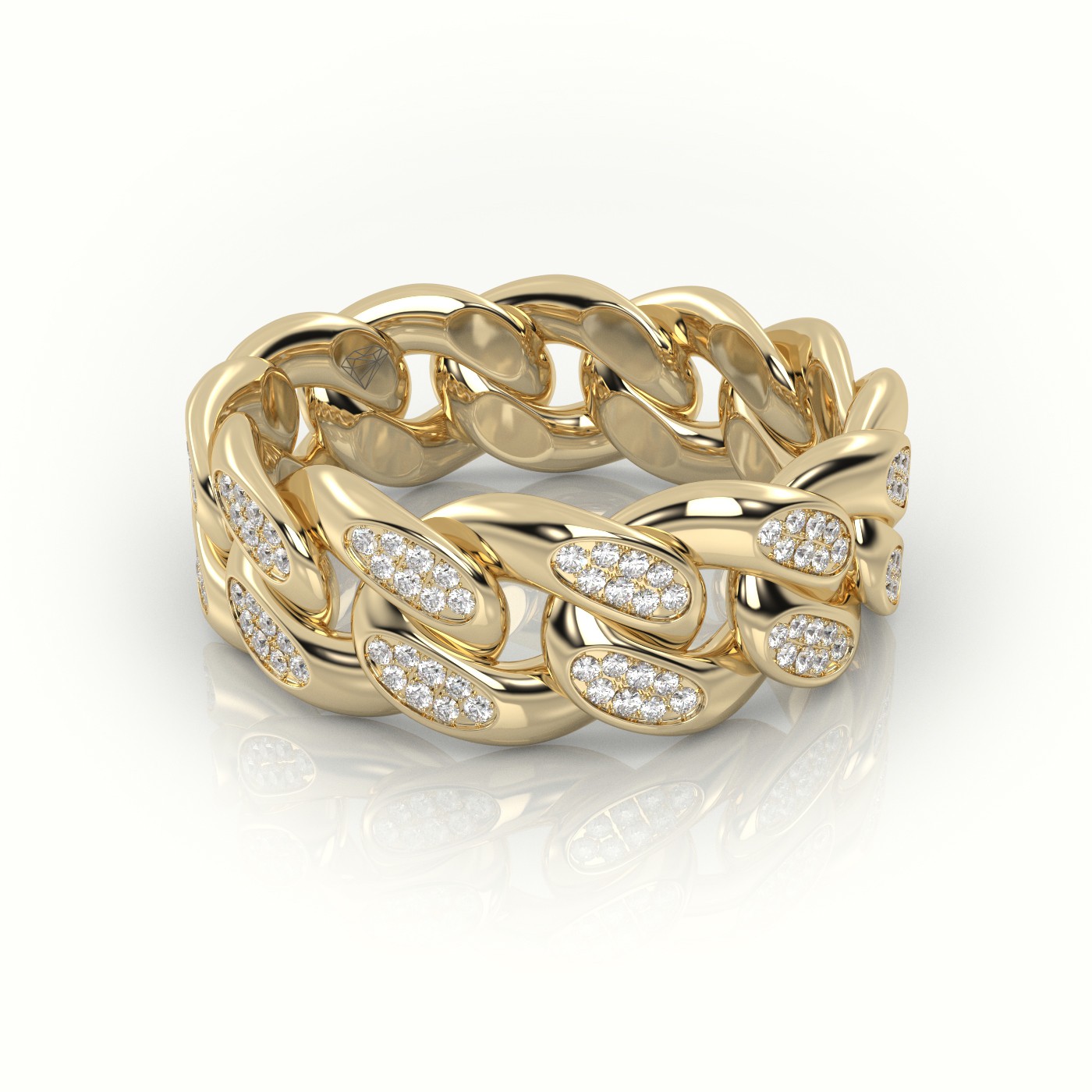 18k yellow gold cuban diamonds ring 8mm Photos & images