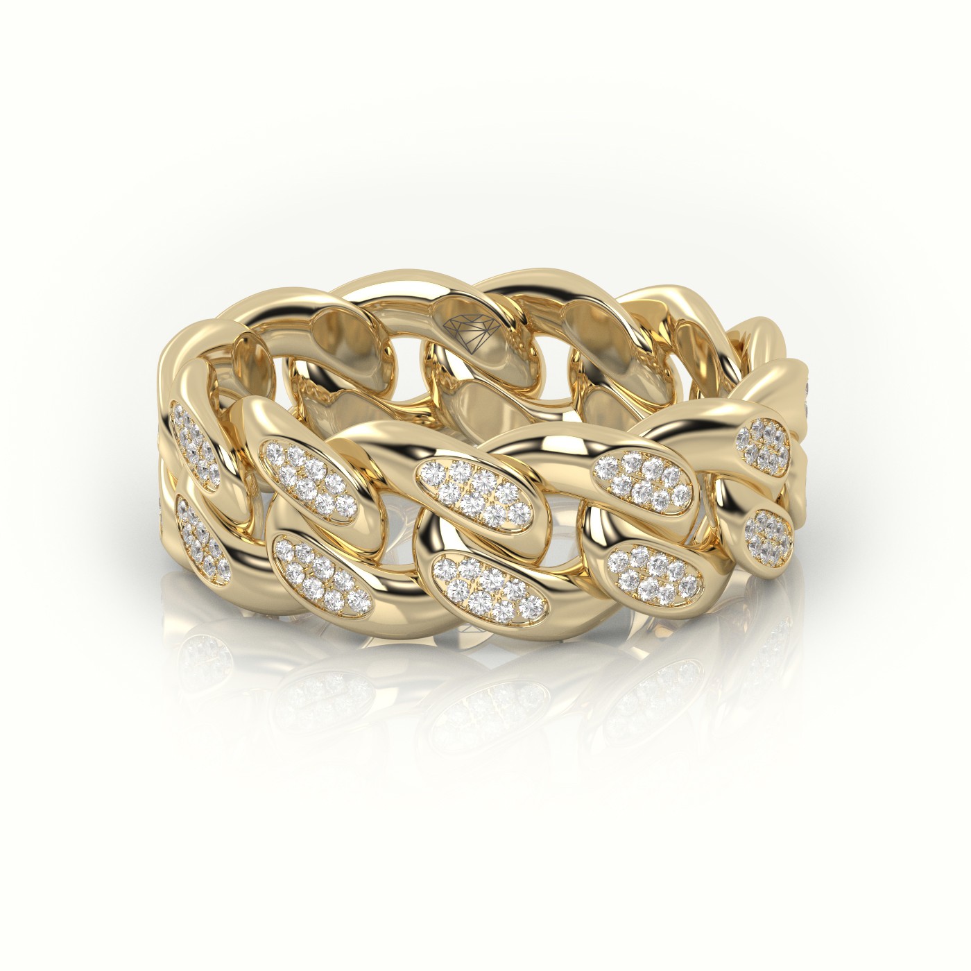 18k yellow gold cuban diamonds ring 8mm