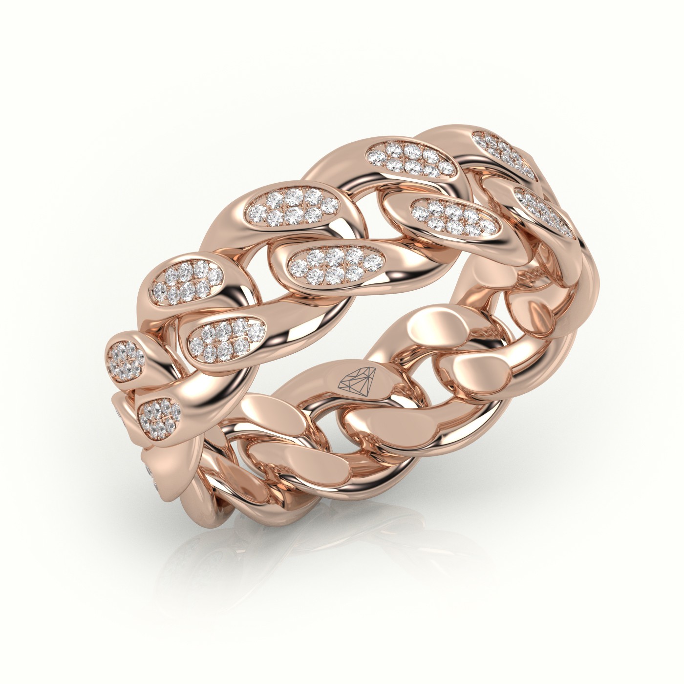 18k rose gold cuban diamonds ring 8mm Photos & images