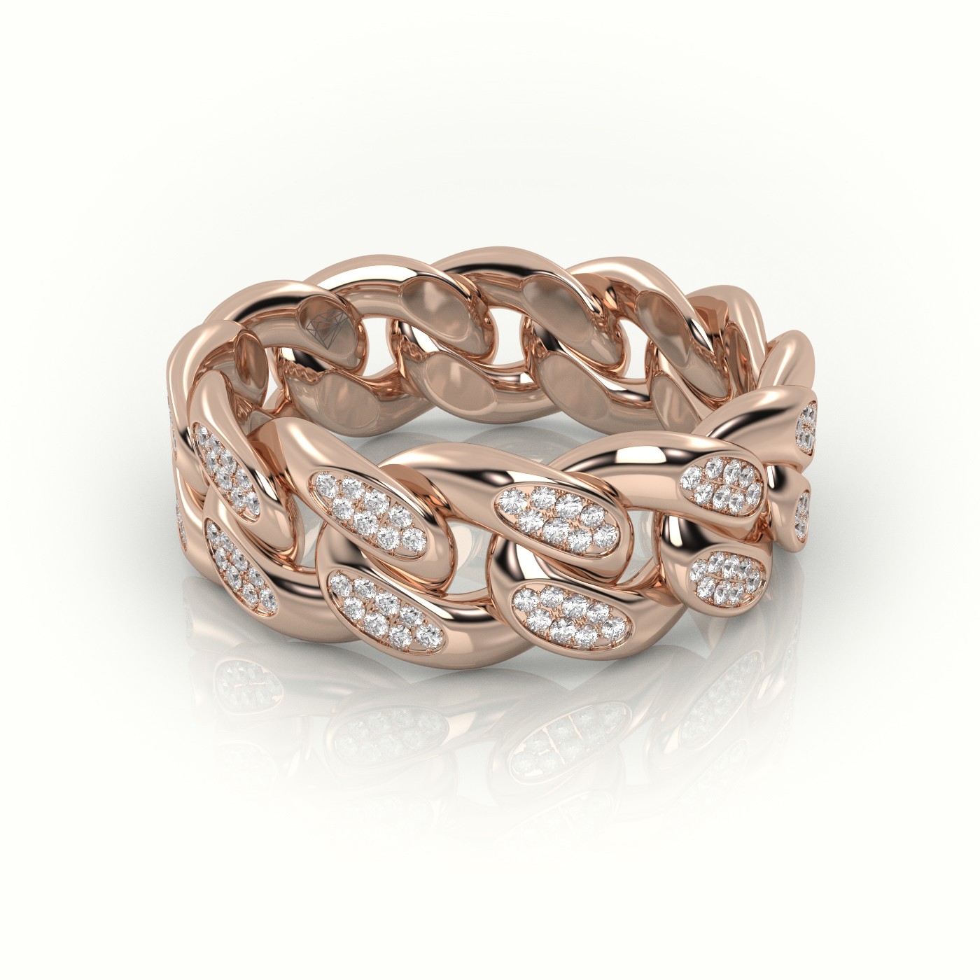 18k rose gold cuban diamonds ring 8mm Photos & images