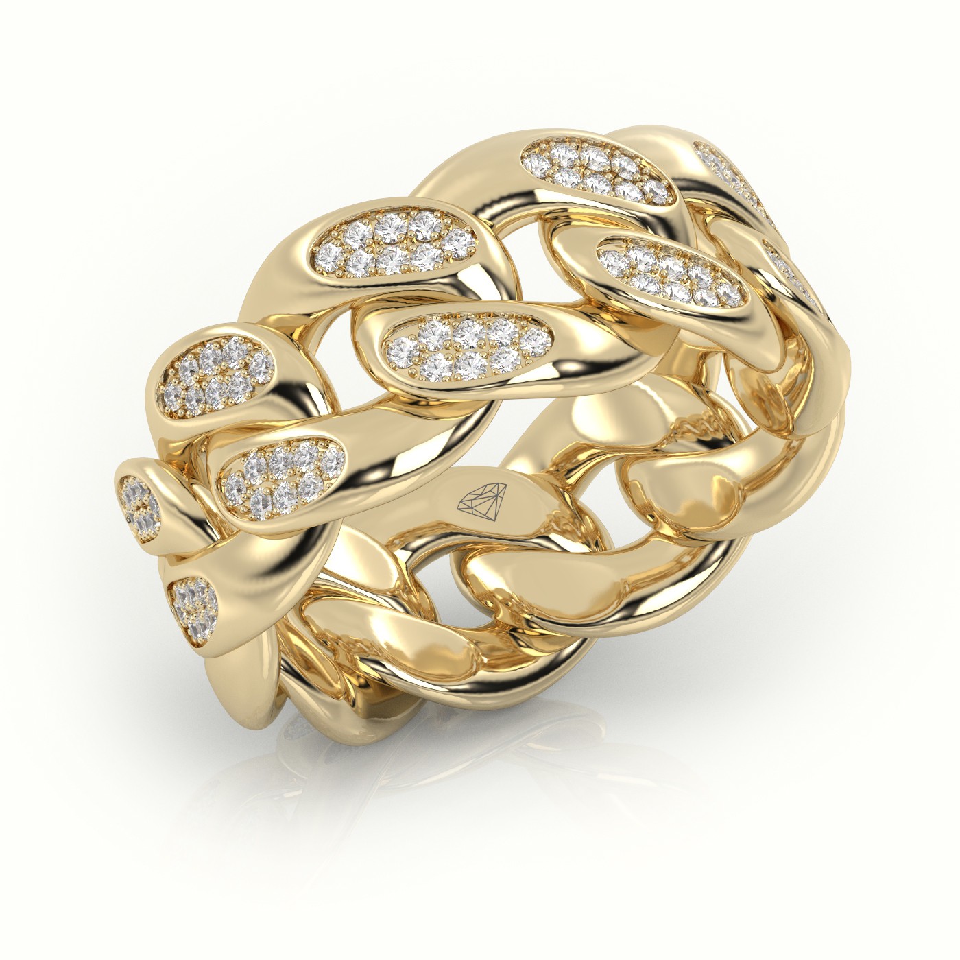 18k yellow gold cuban diamonds ring 10mm Photos & images