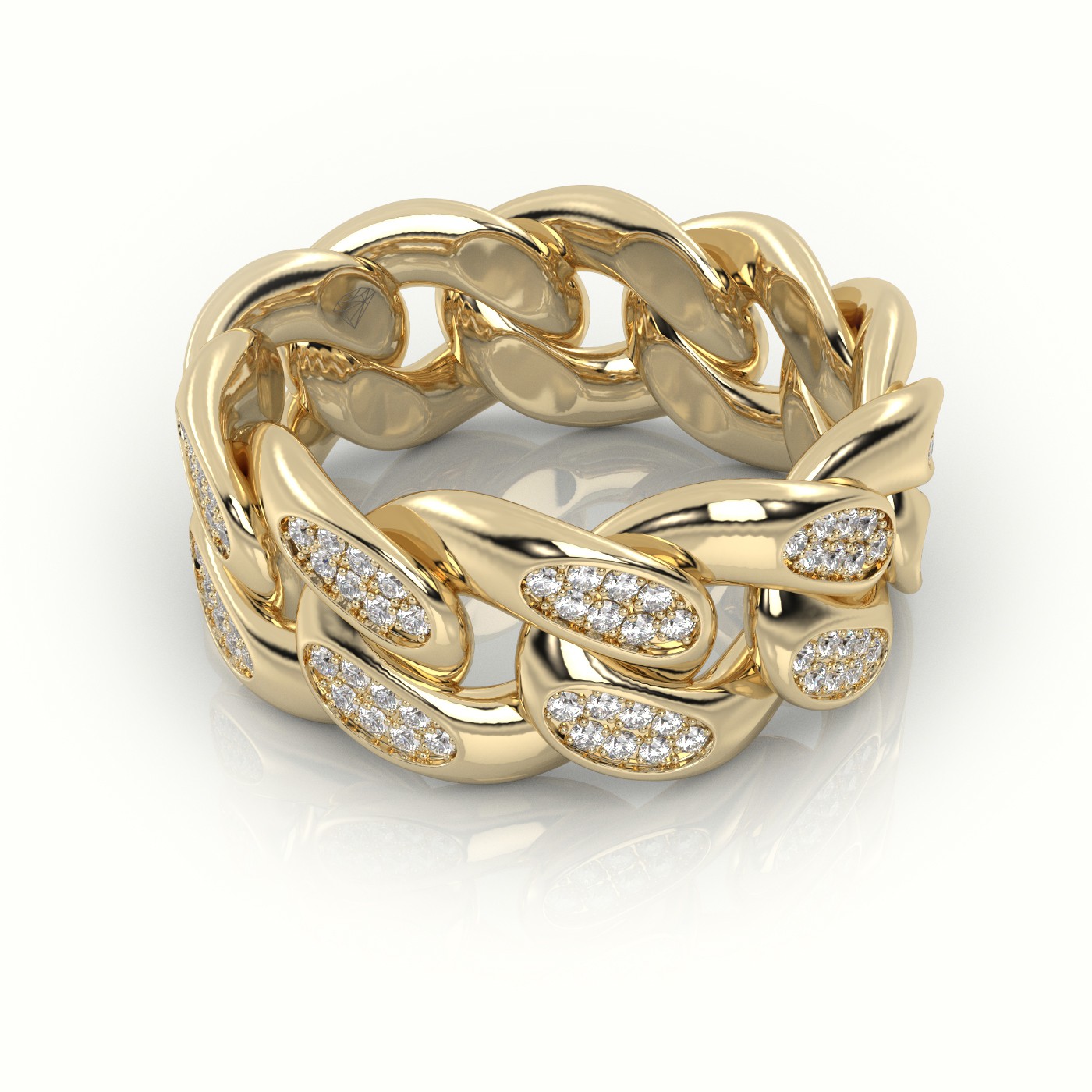 18k yellow gold cuban diamonds ring 10mm Photos & images