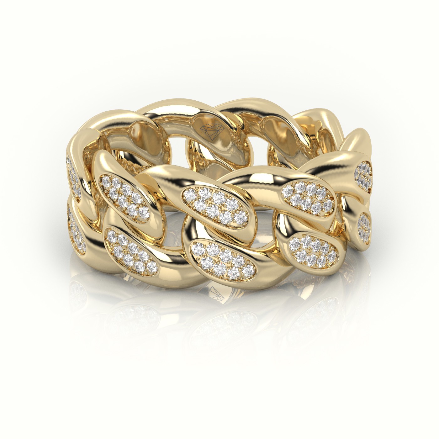 18k yellow gold cuban diamonds ring 10mm