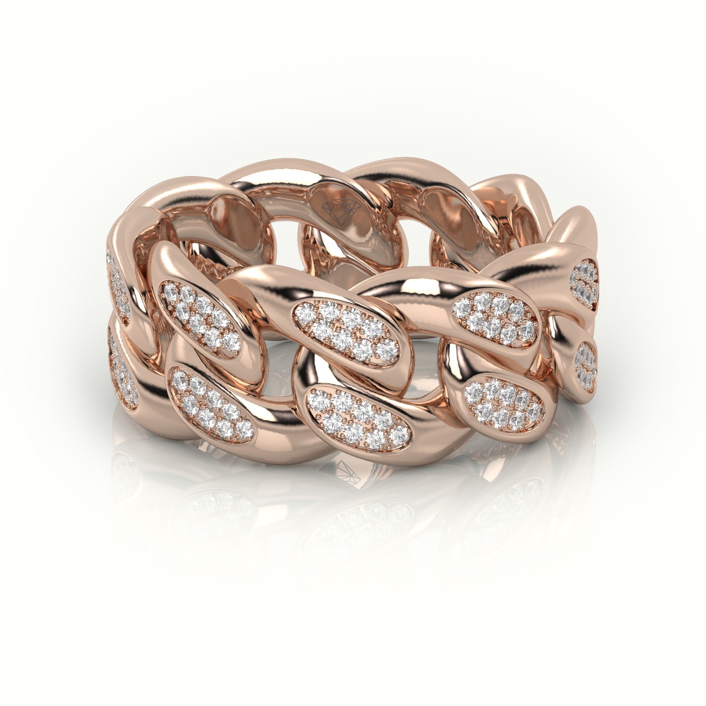 18k rose gold  cuban diamonds ring 10mm