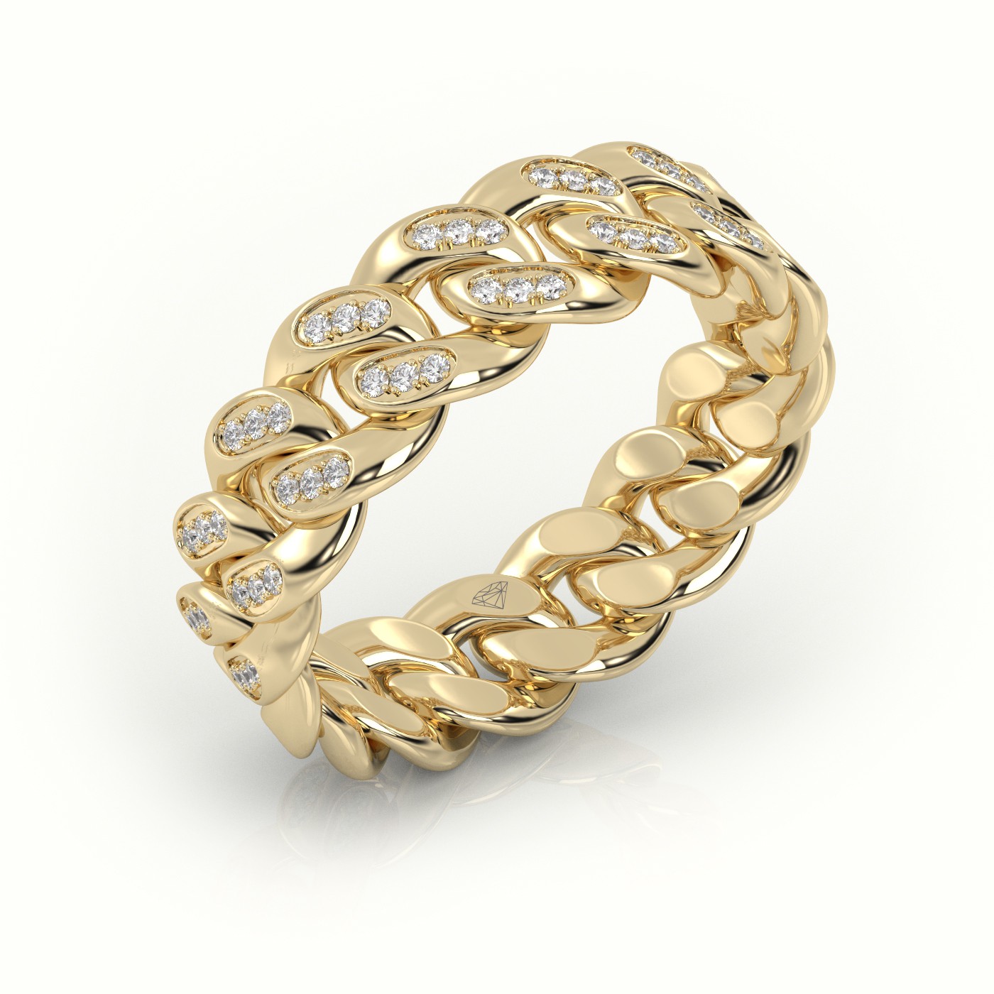 18k yellow gold  cuban diamonds ring 7mm Photos & images