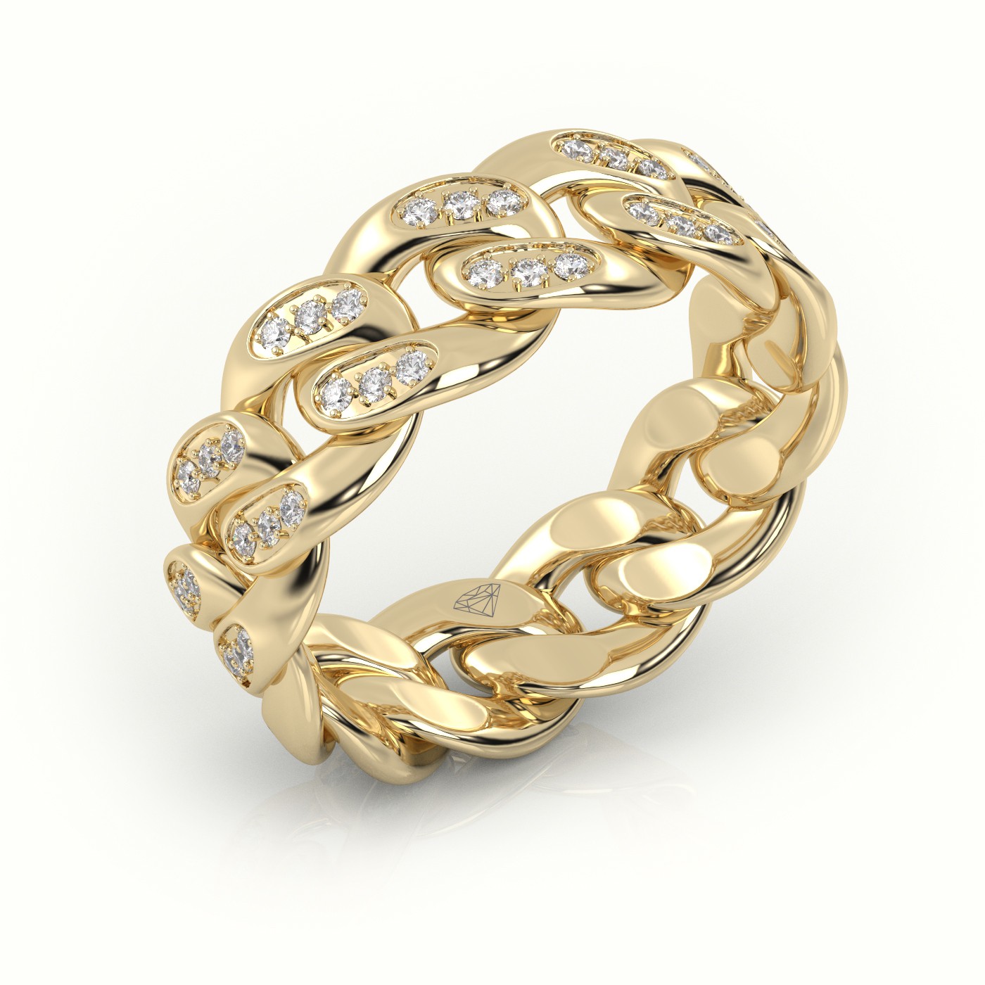 18k yellow gold  cuban diamonds ring 8mm Photos & images