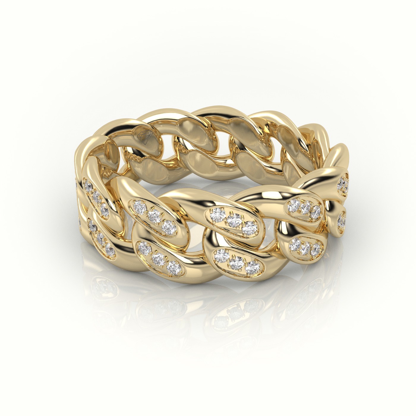 18k yellow gold  cuban diamonds ring 8mm Photos & images