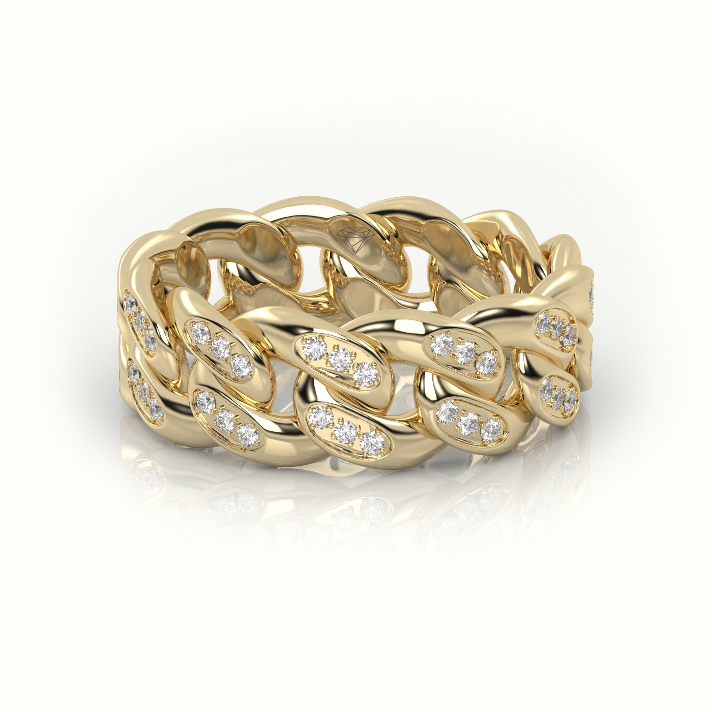 18k yellow gold  cuban diamonds ring 8mm