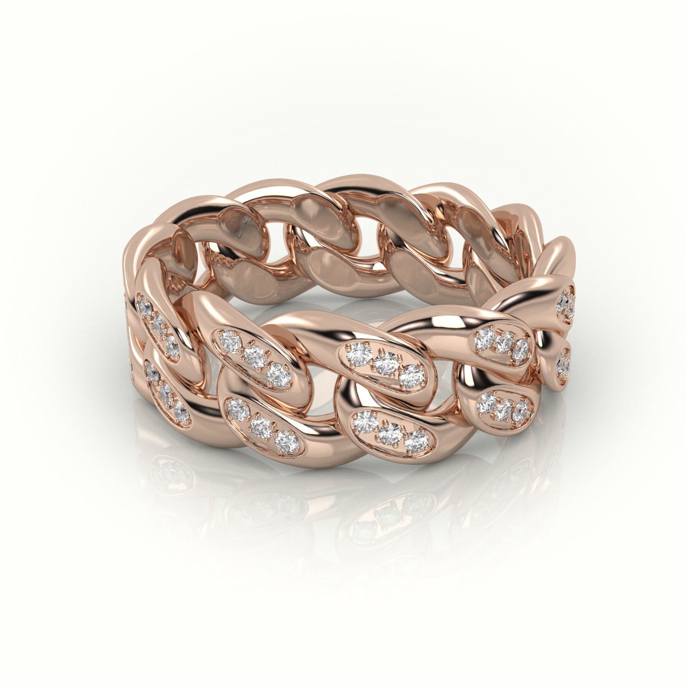 18k rose gold  cuban diamonds ring 8mm Photos & images