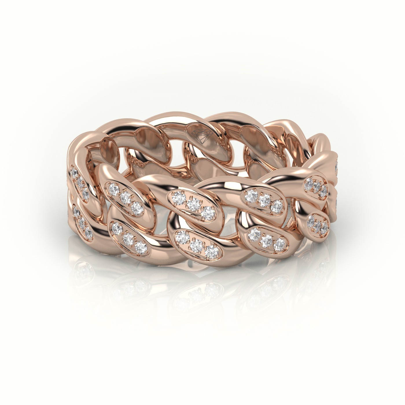 18k rose gold  cuban diamonds ring 8mm