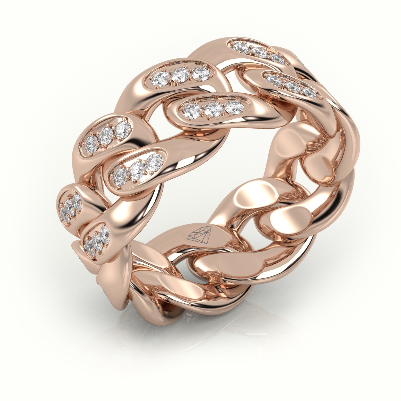 18k rose gold cuban diamonds ring 10mm Photos & images