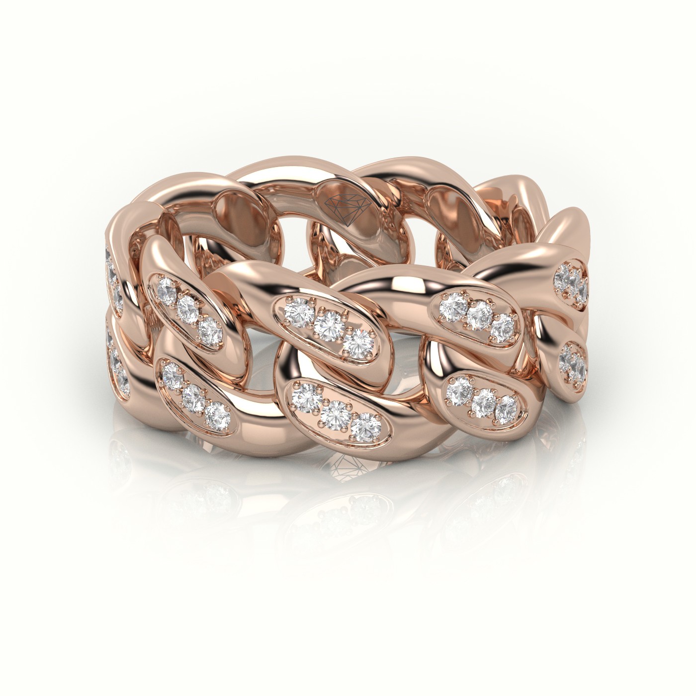 18k rose gold cuban diamonds ring 10mm