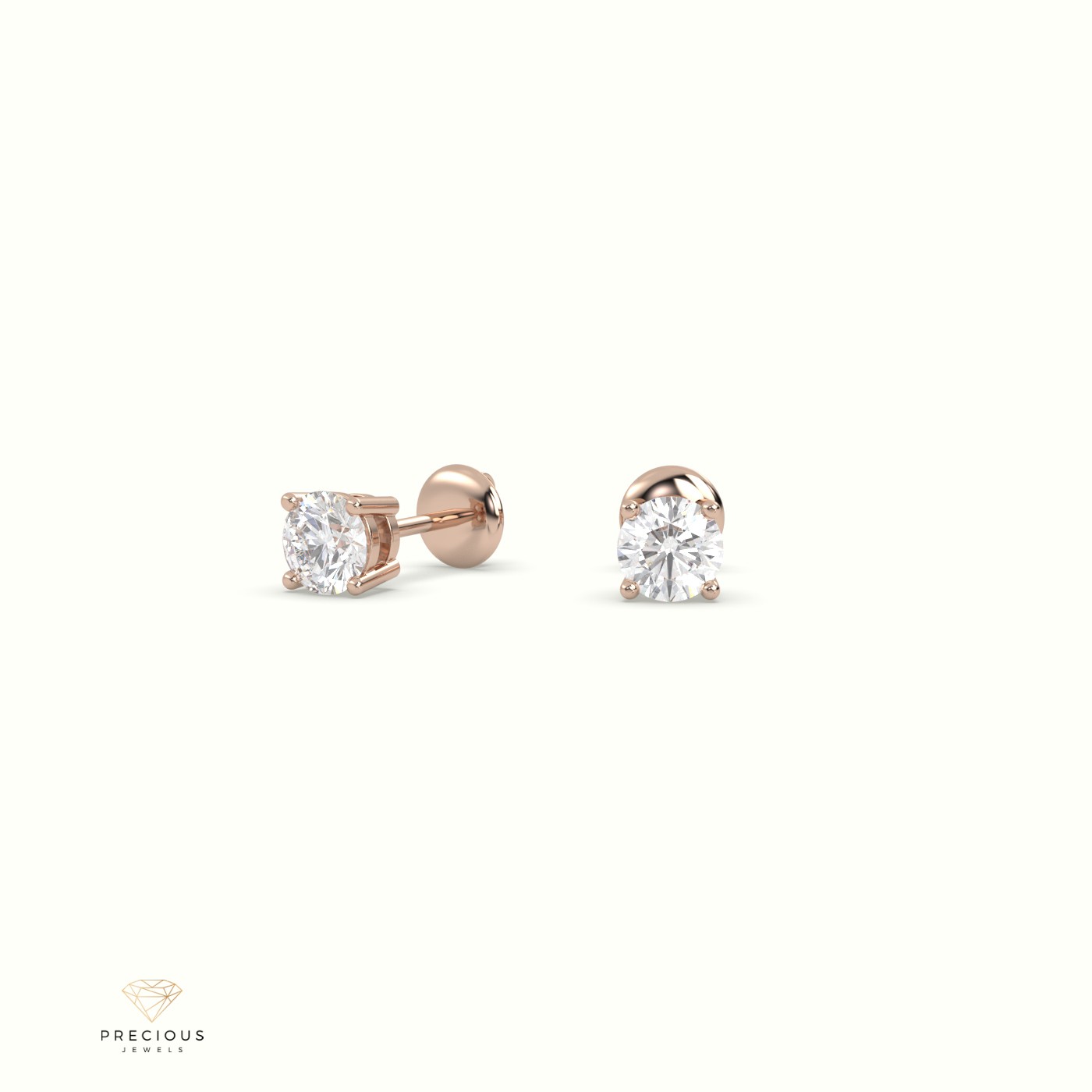 18k rose gold  4 prongs classic round diamond earring studs