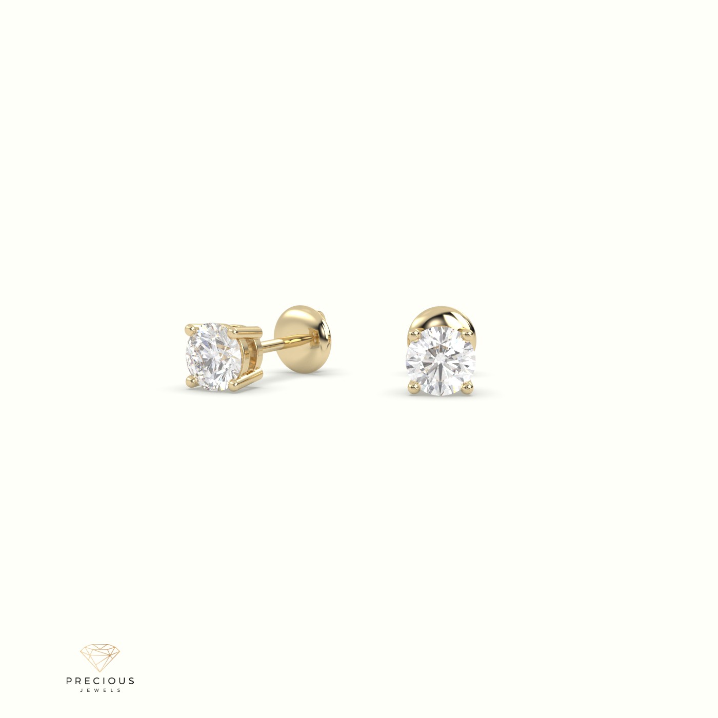 18k yellow gold  4 prongs classic round diamond earring studs