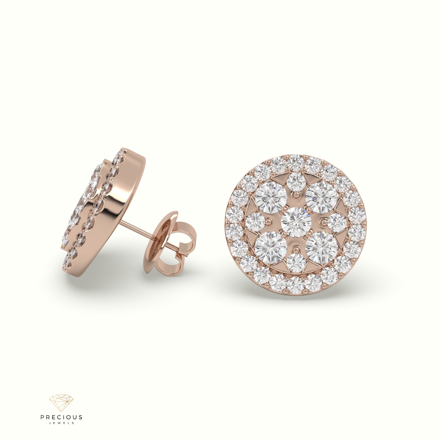 18k rose gold  round diamond cluster earrings Photos & images