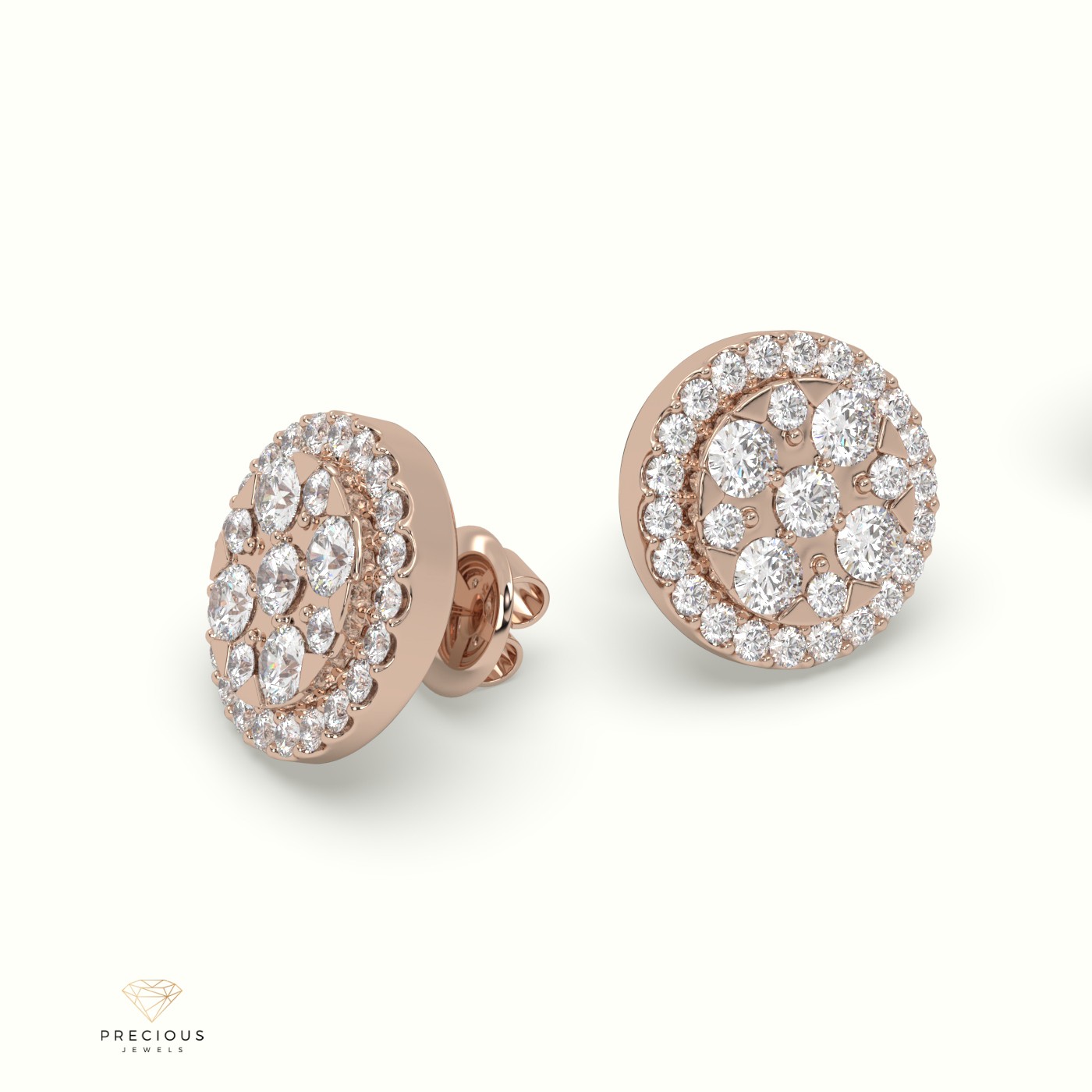 18k rose gold  round diamond cluster earrings Photos & images