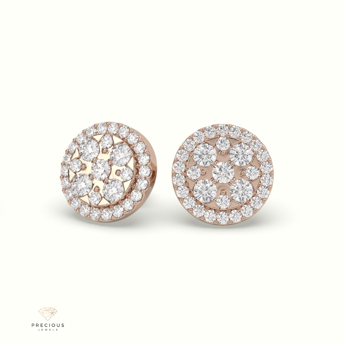 18k rose gold  round diamond cluster earrings