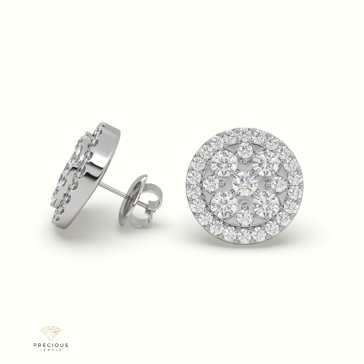 18k white gold  round diamond cluster earrings Photos & images