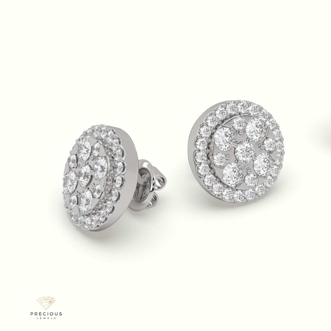 18k white gold  round diamond cluster earrings Photos & images