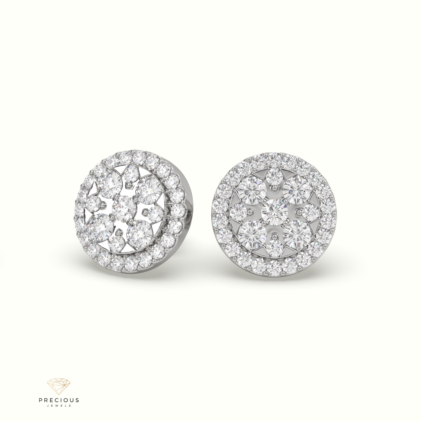 18k white gold  round diamond cluster earrings