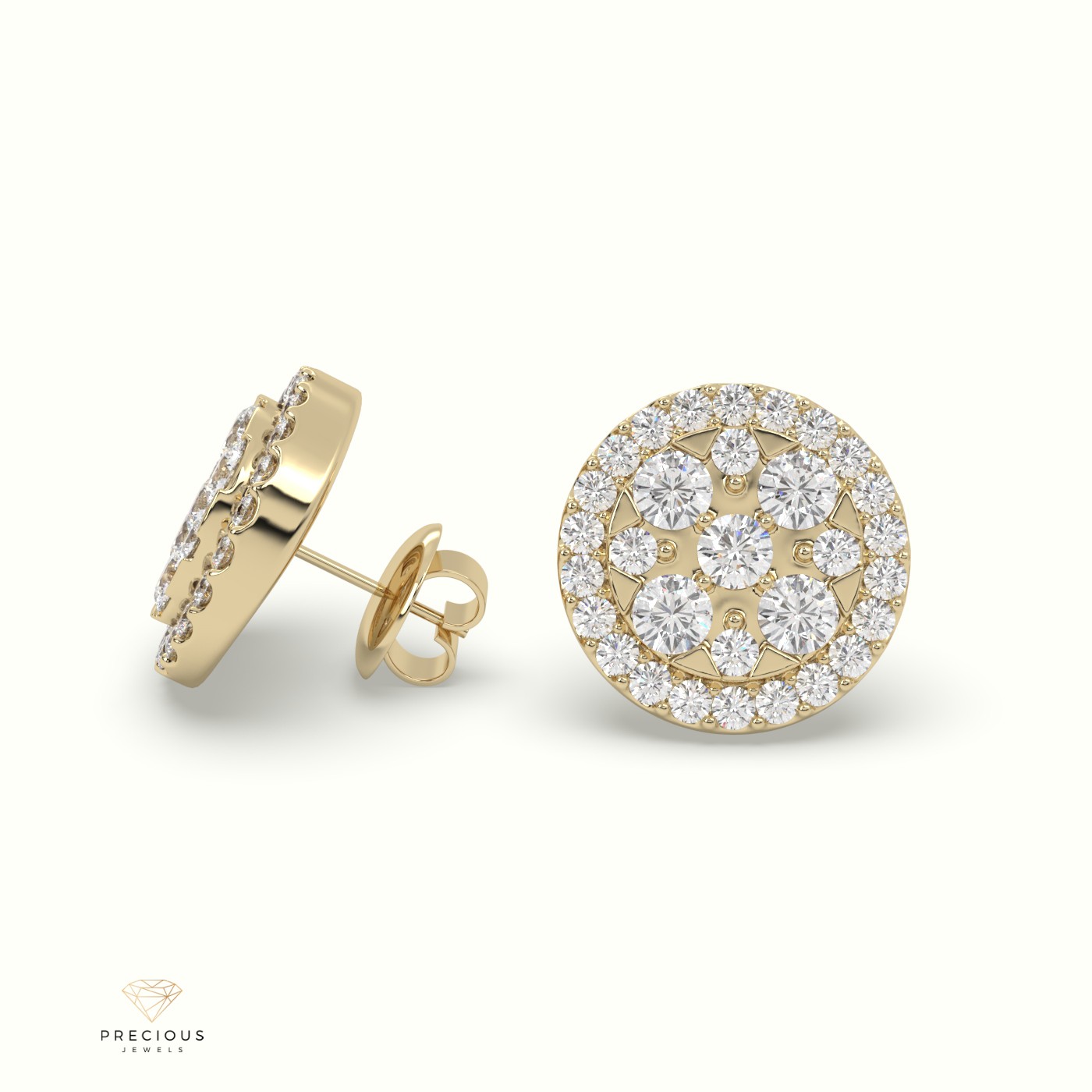 18k yellow gold  round diamond cluster earrings Photos & images