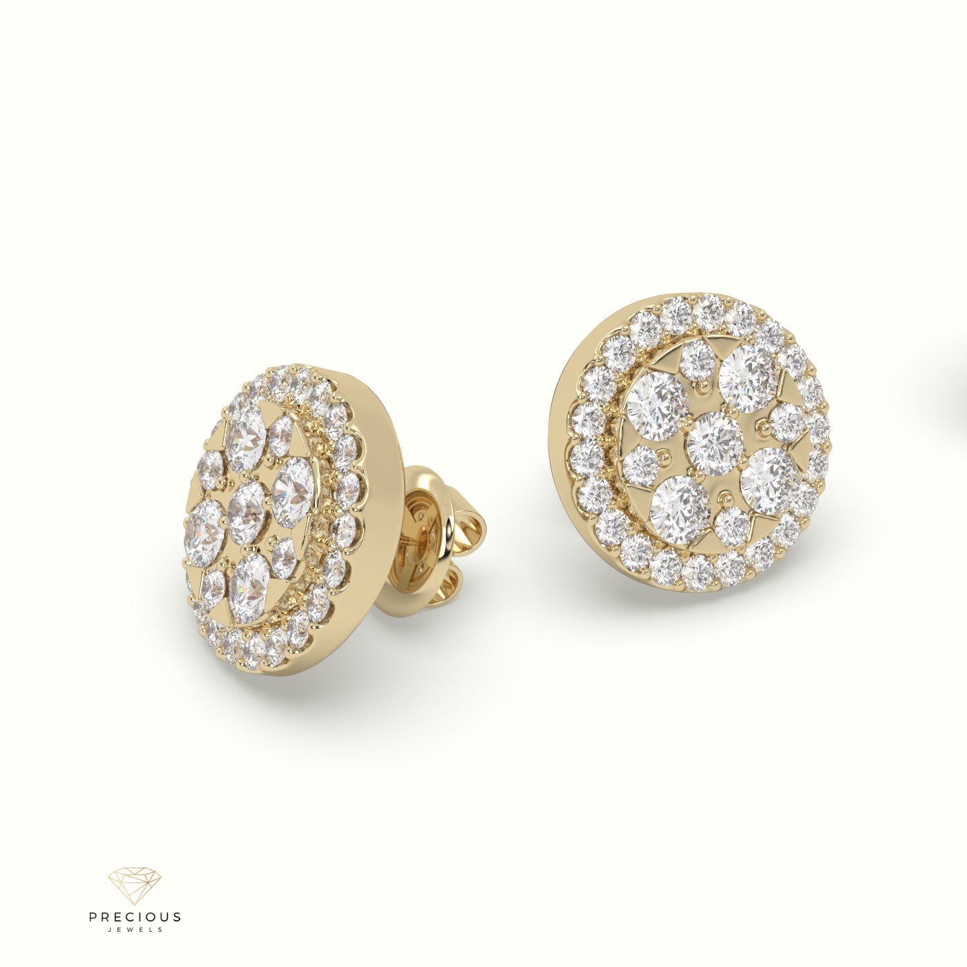 18k yellow gold  round diamond cluster earrings Photos & images