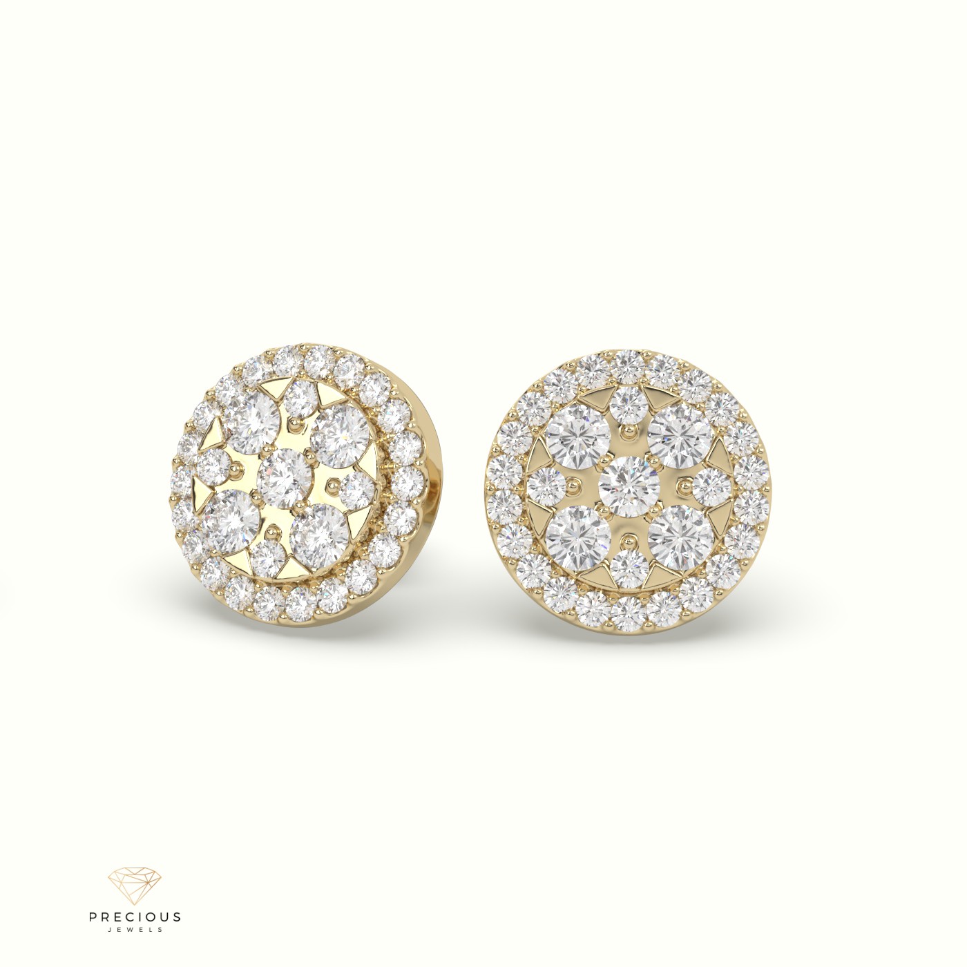 18k yellow gold  round diamond cluster earrings