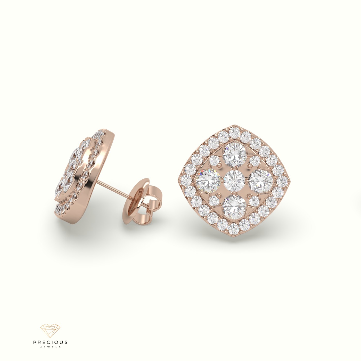 18k rose gold rounded square diamond cluster earrings Photos & images