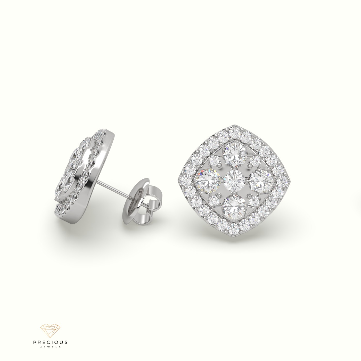 18k white gold rounded square diamond cluster earrings Photos & images