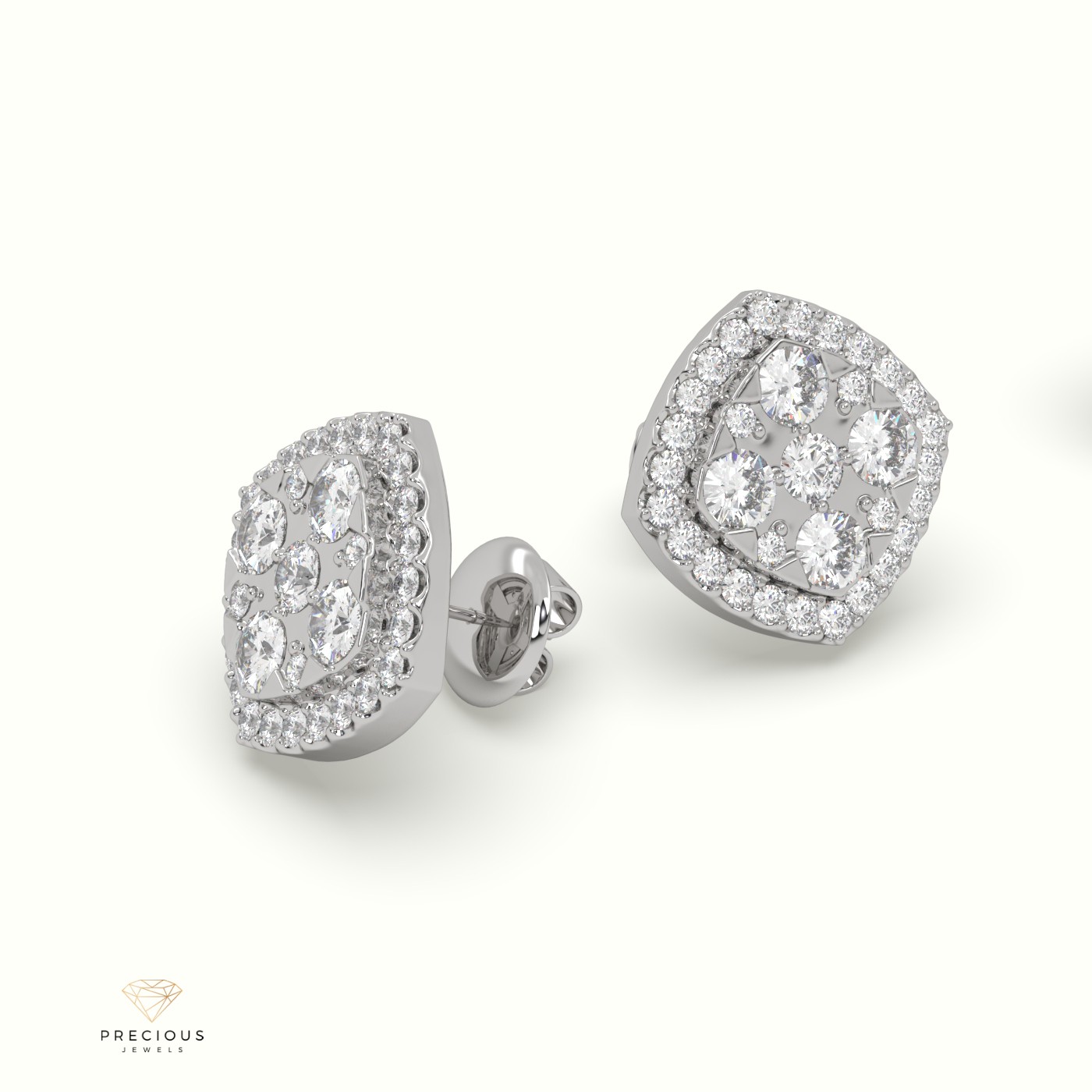 18k white gold rounded square diamond cluster earrings Photos & images