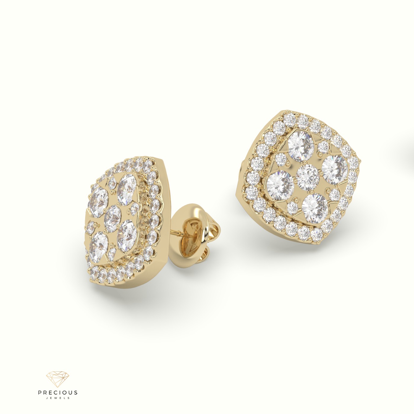 18k yellow gold rounded square diamond cluster earrings Photos & images