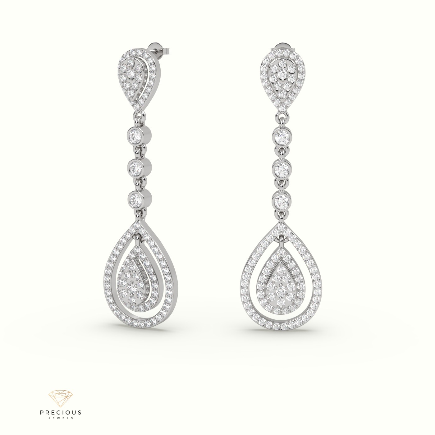 18k white gold  pear shaped earring set with round brilliance diamonds