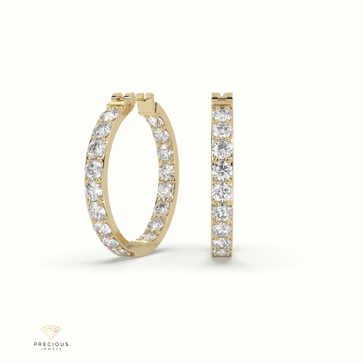 18k yellow gold pave set inside/ outside diamond hoop earrings Photos & images