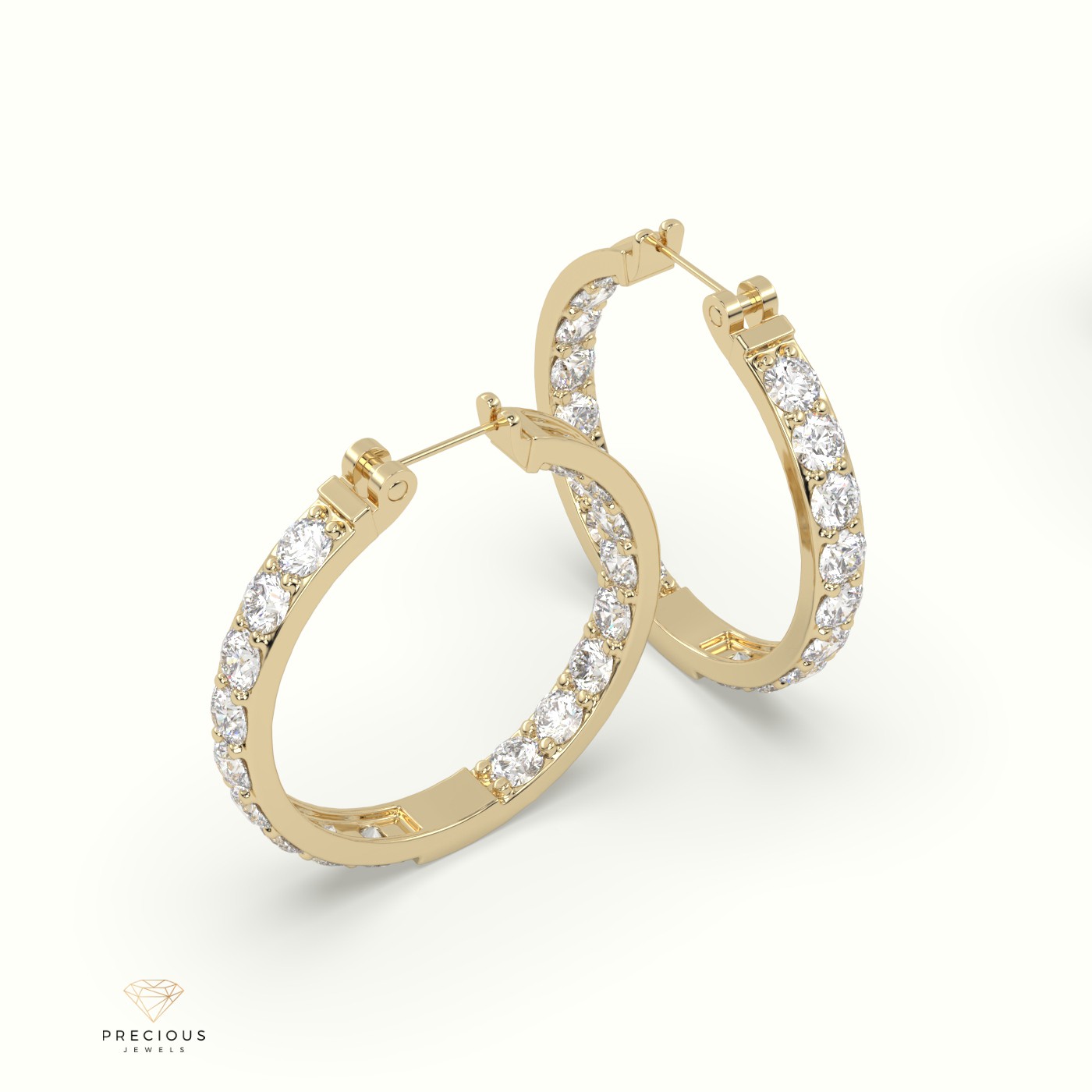 18k yellow gold pave set inside/ outside diamond hoop earrings Photos & images