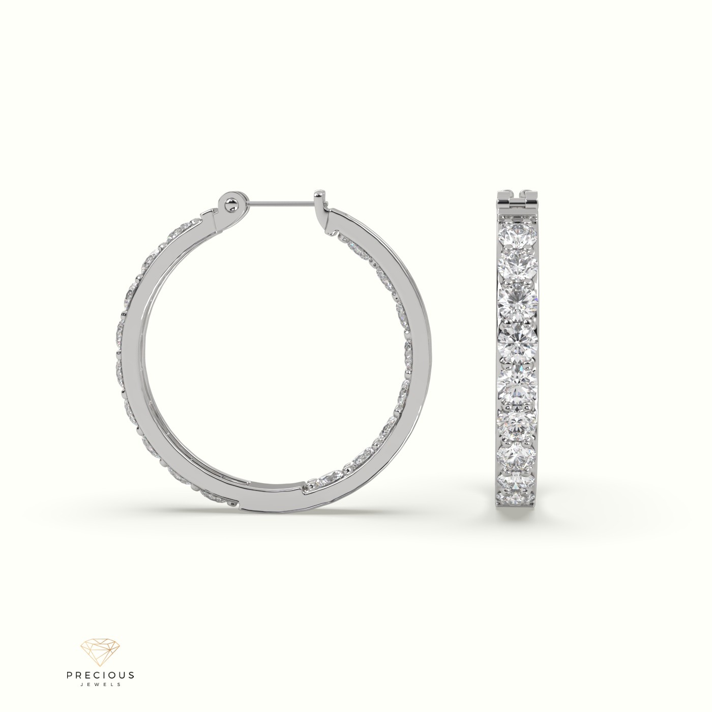 18k white gold pave set inside/ outside diamond hoop earrings Photos & images