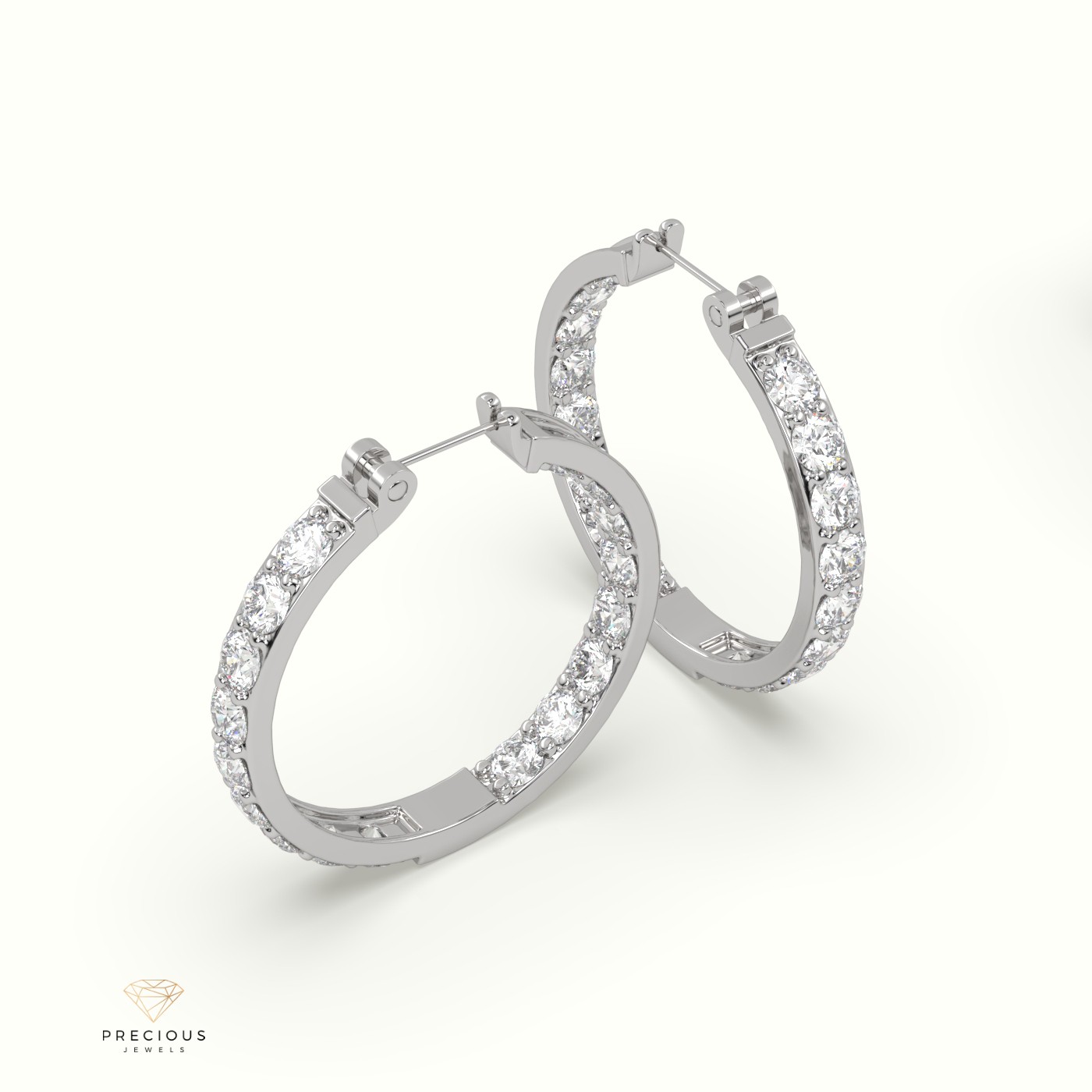 18k white gold pave set inside/ outside diamond hoop earrings Photos & images