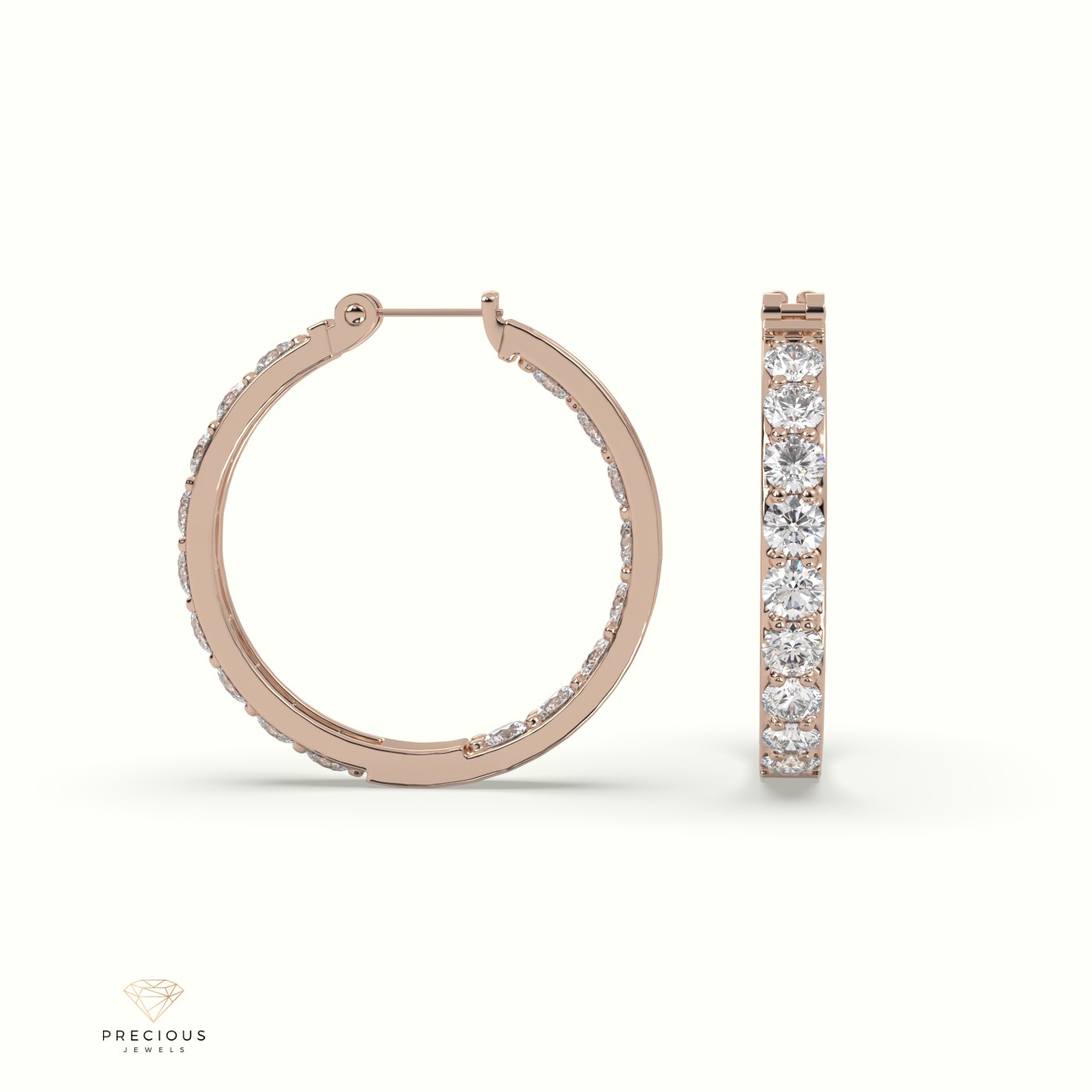 18k rose gold pave set inside/ outside diamond hoop earrings Photos & images