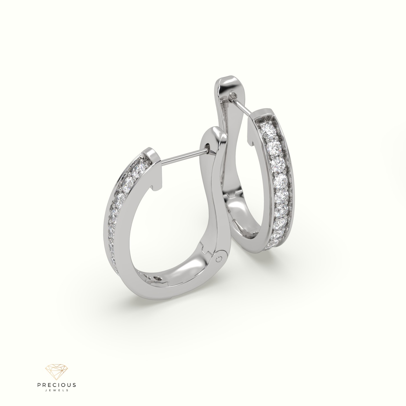 18k white gold classic channel set huggie hoops earring Photos & images