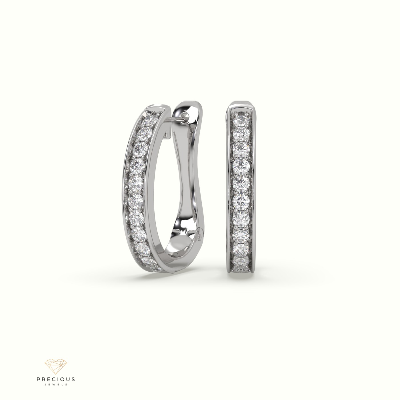 Classic 18kt white gold hoop earrings with diamonds