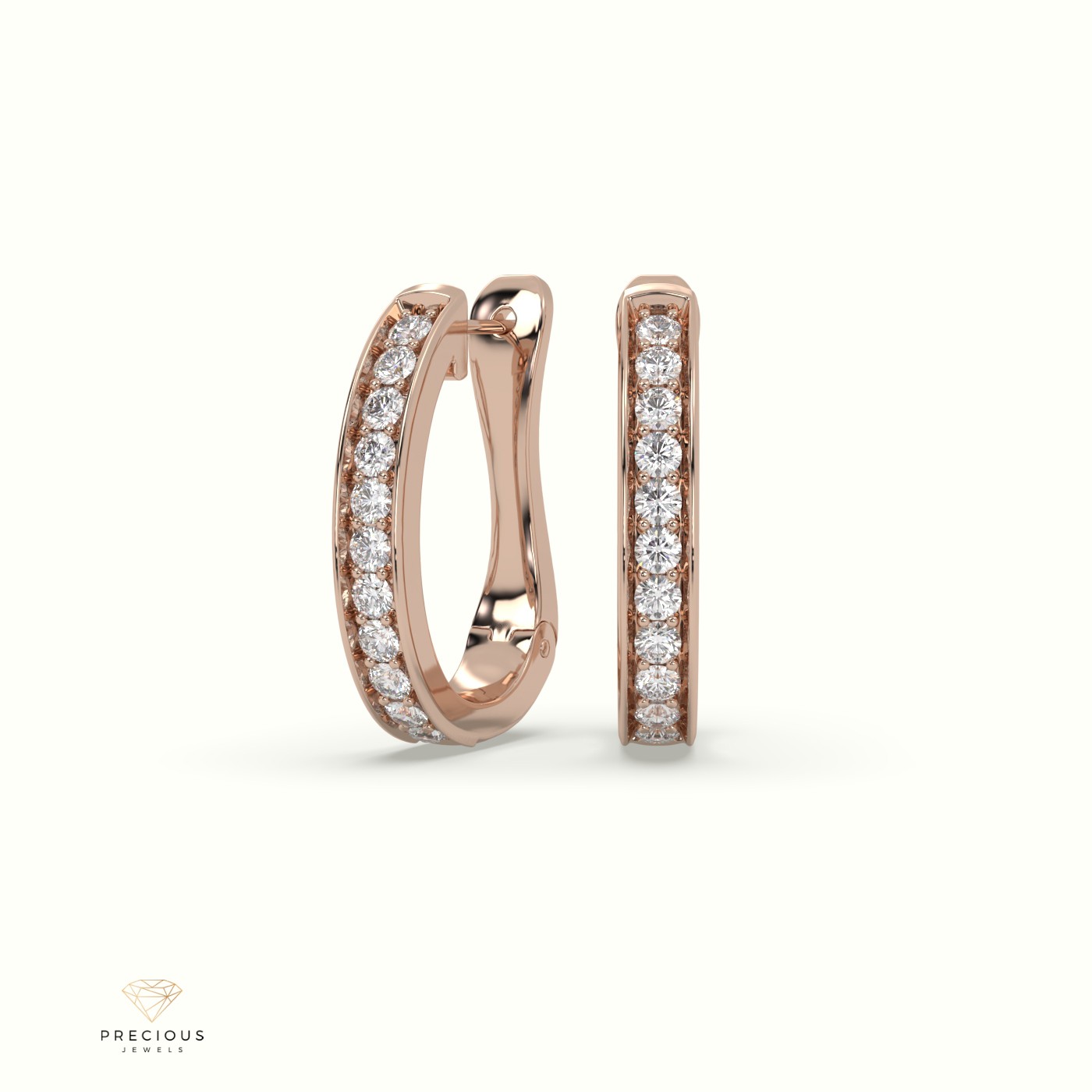 18k rose gold classic channel set huggie hoops earring