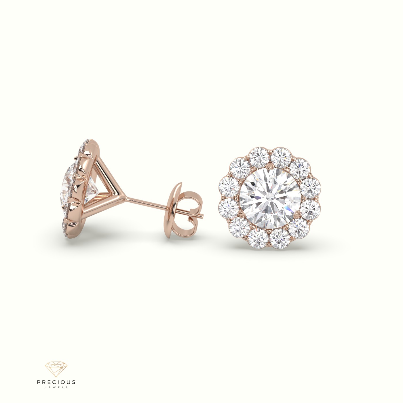 18k rose gold  diamond floral stud earrings Photos & images