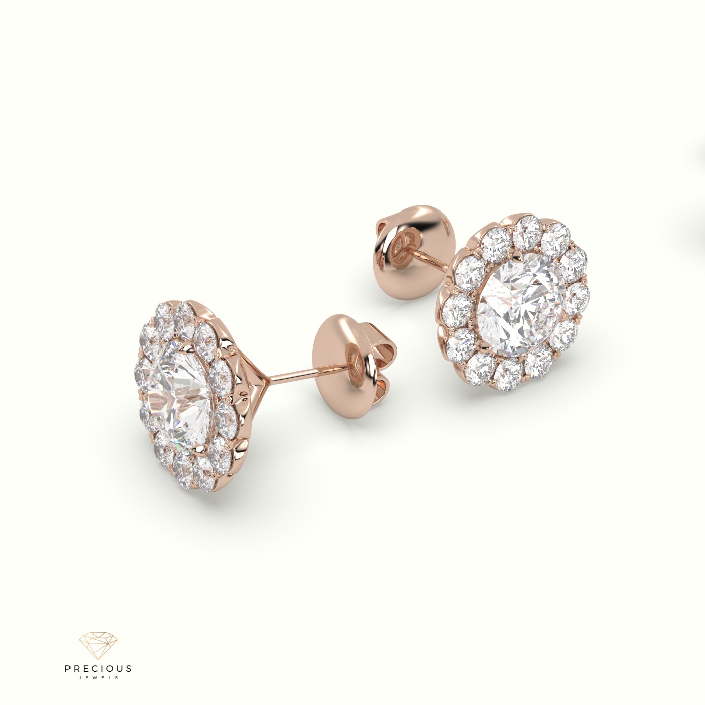 18k rose gold  diamond floral stud earrings Photos & images