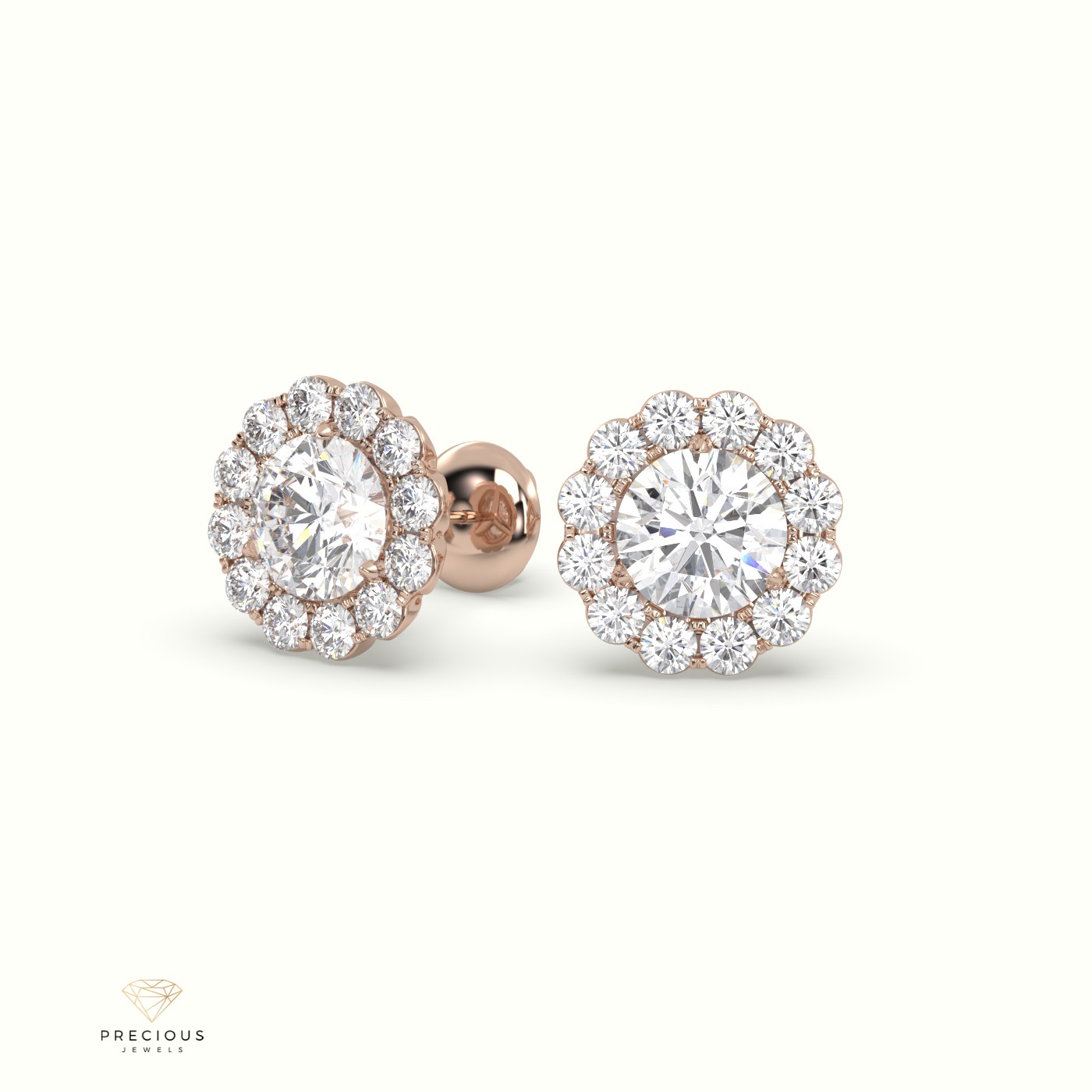 18k rose gold  diamond floral stud earrings