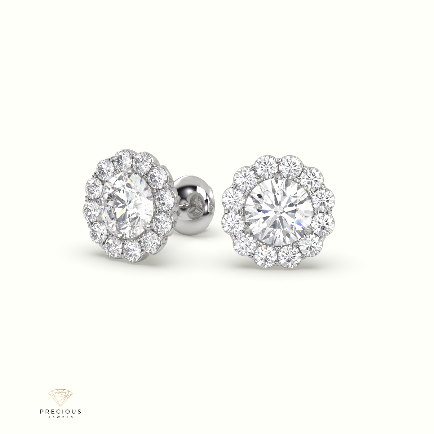 18k white gold  diamond floral stud earrings