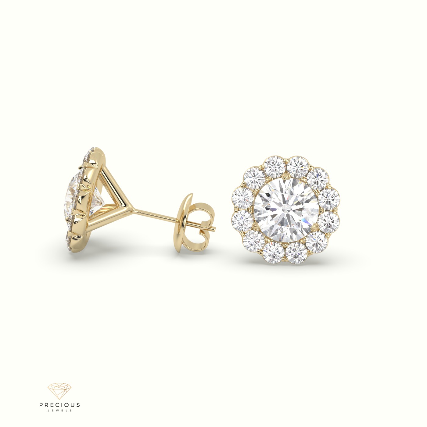 18k yellow gold  diamond floral stud earrings Photos & images