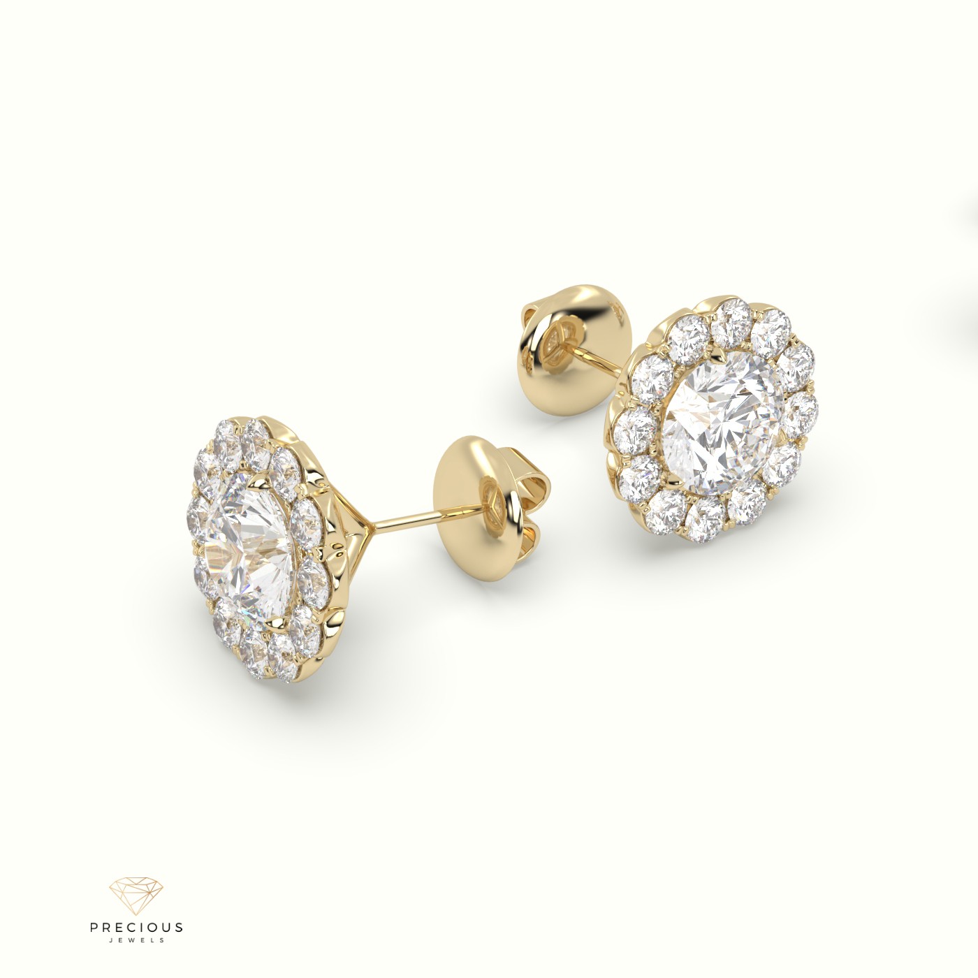 18k yellow gold  diamond floral stud earrings Photos & images