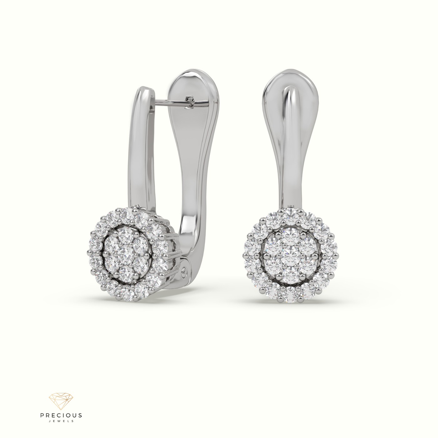 18k white gold round cut illusion shared prong set diamond earring