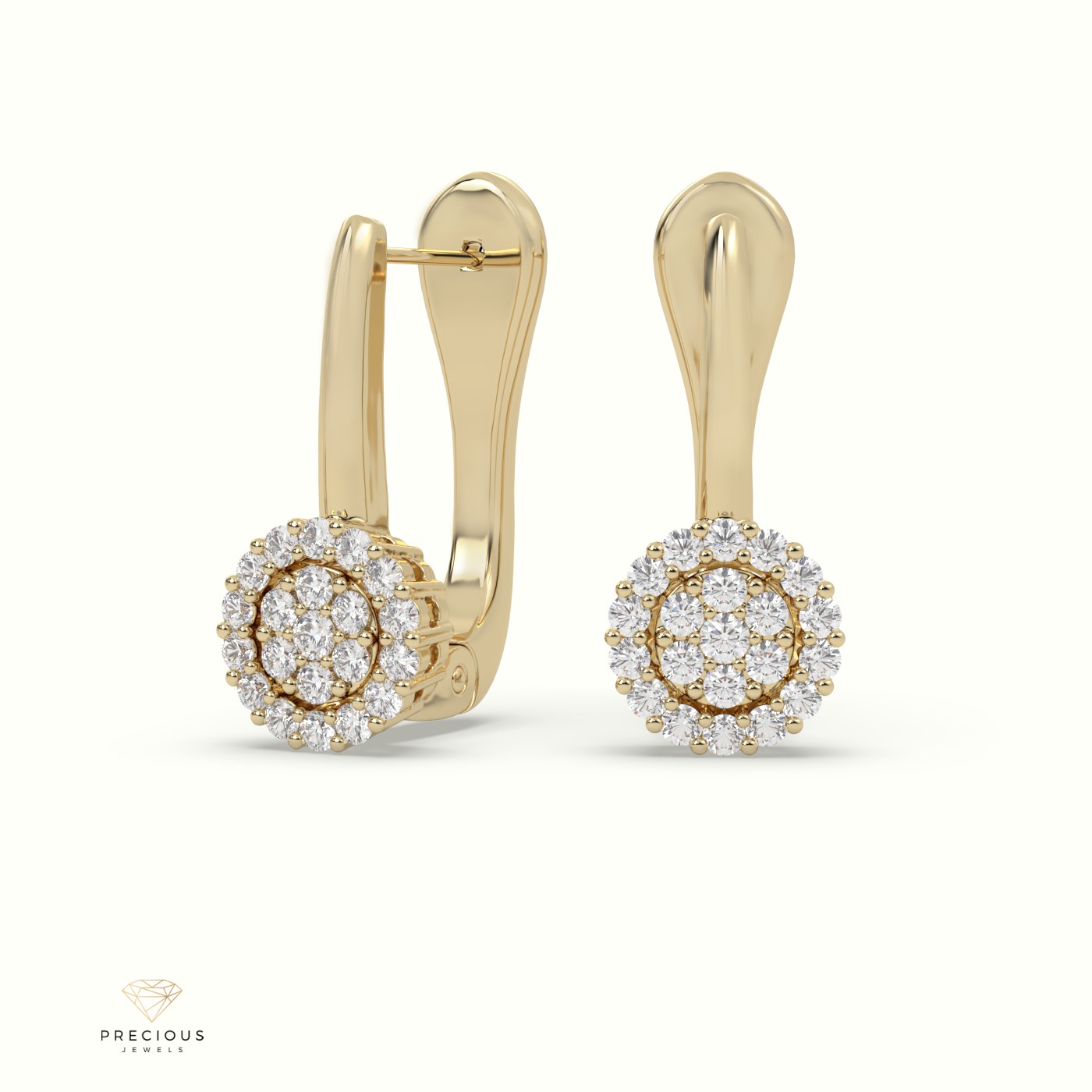 18k yellow gold round cut illusion shared prong set diamond earring