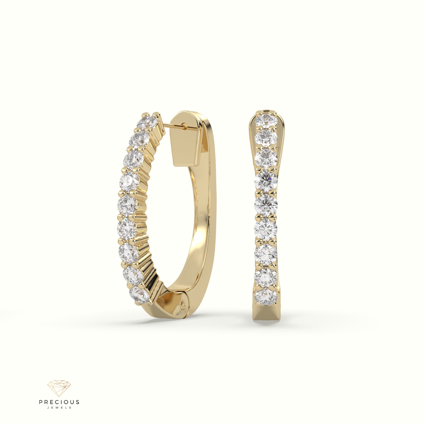 18k yellow gold round cut shared prong set diamond earring