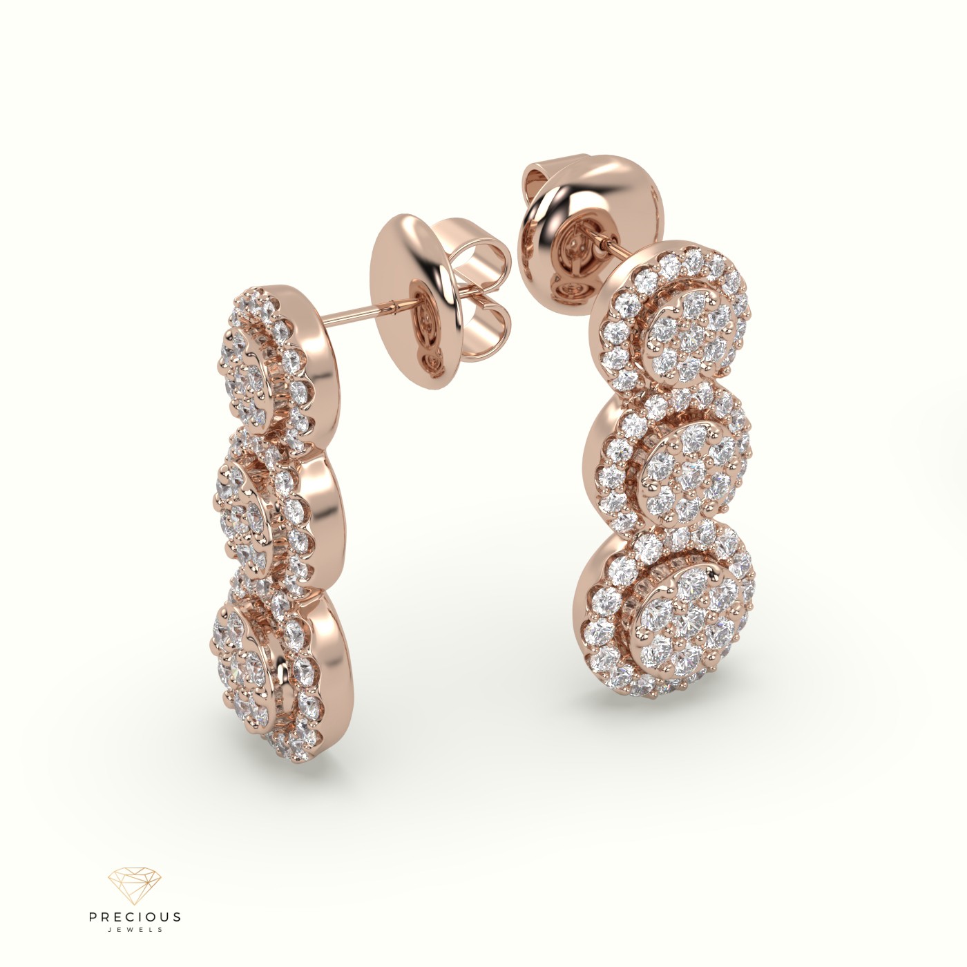 18k rose gold  round diamond flower earrings Photos & images